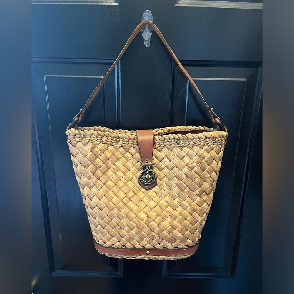 Etienne Aigner Tan and Brown Woven Bag